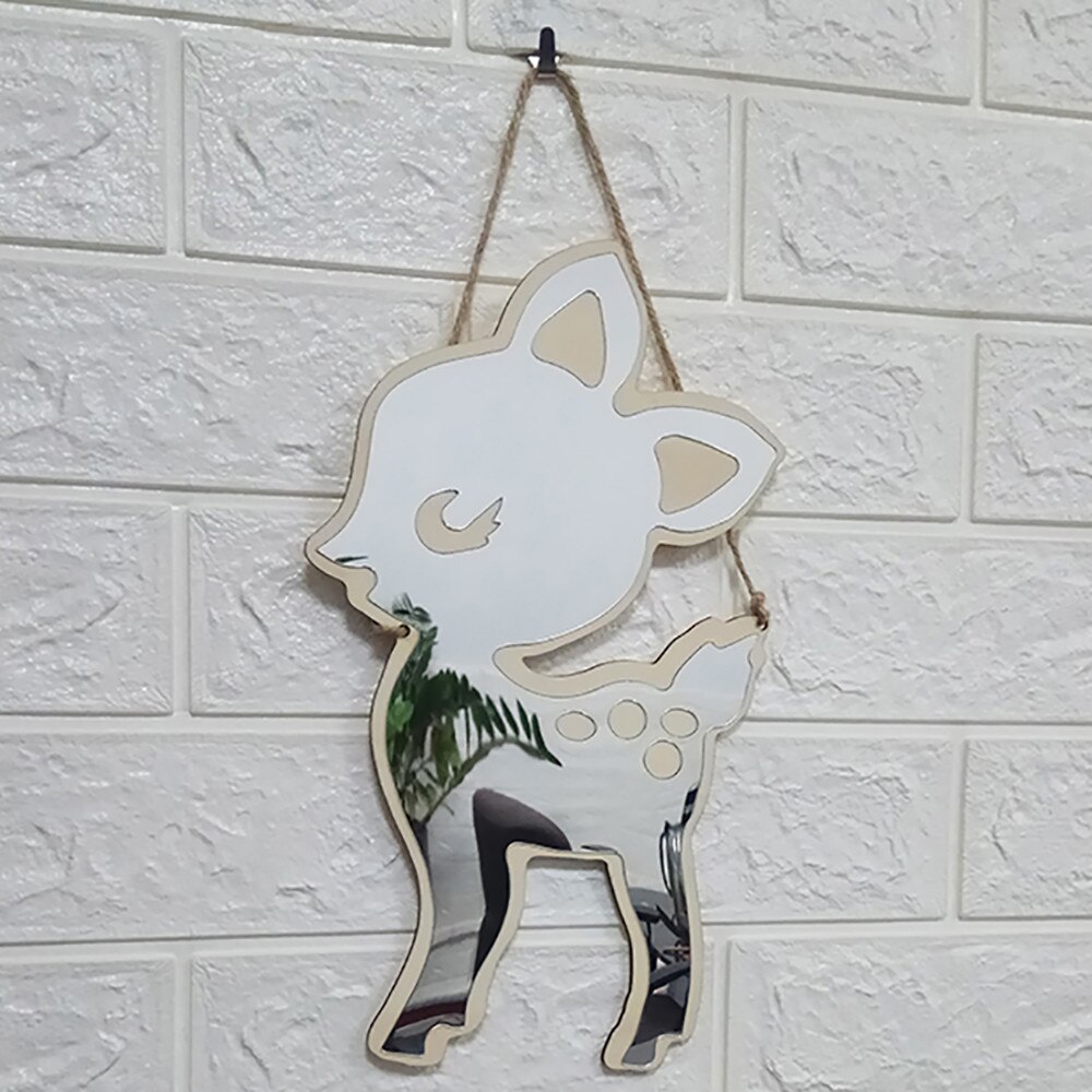 Wall sticker picture frame Nordic Wood Acrylic Mirror Cartoon Wall Camera Props Kids Room Wall Decoration porta retrato @: B
