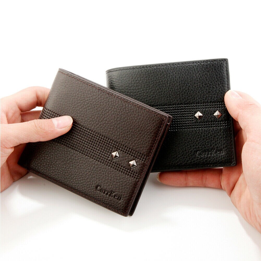 Men's classic bi-fold wallet solid color rivet purse slim hand card holder
