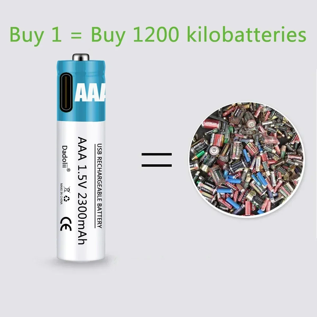 Batería recargable AAA de 1,5 V, batería de litio AAA de 2300mAh, carga rápida para control remoto, despertador, teléfono móvil, juguete