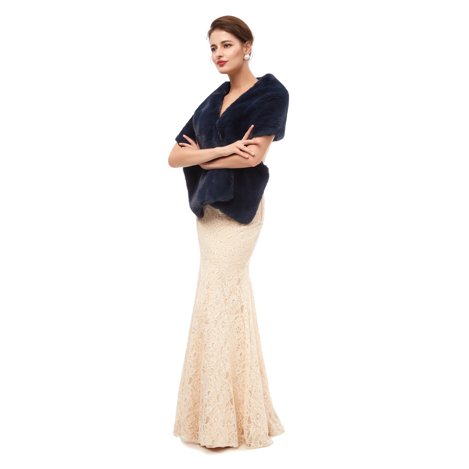 Navy Faux Fur Bolero Wedding Fur Shawl for Woman Wedding Faux Fur Wraps Bride Bridesmaids Bridal Jackets / Shawl Accessories