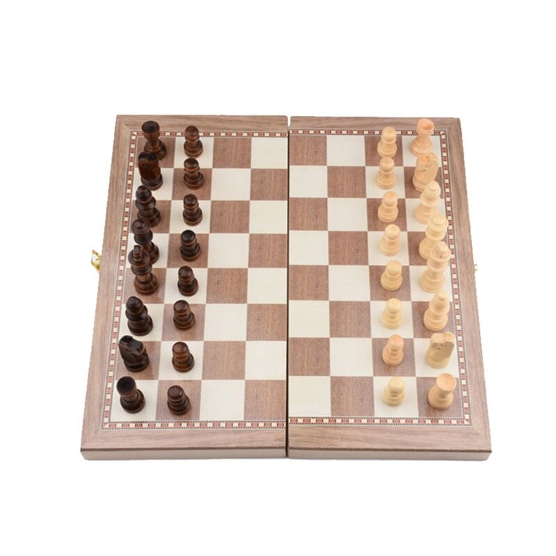 Folding Wooden International Chess Checkers Set Foldable Board Game Funny Game Chessmen Collection Portable Board Game For Kid