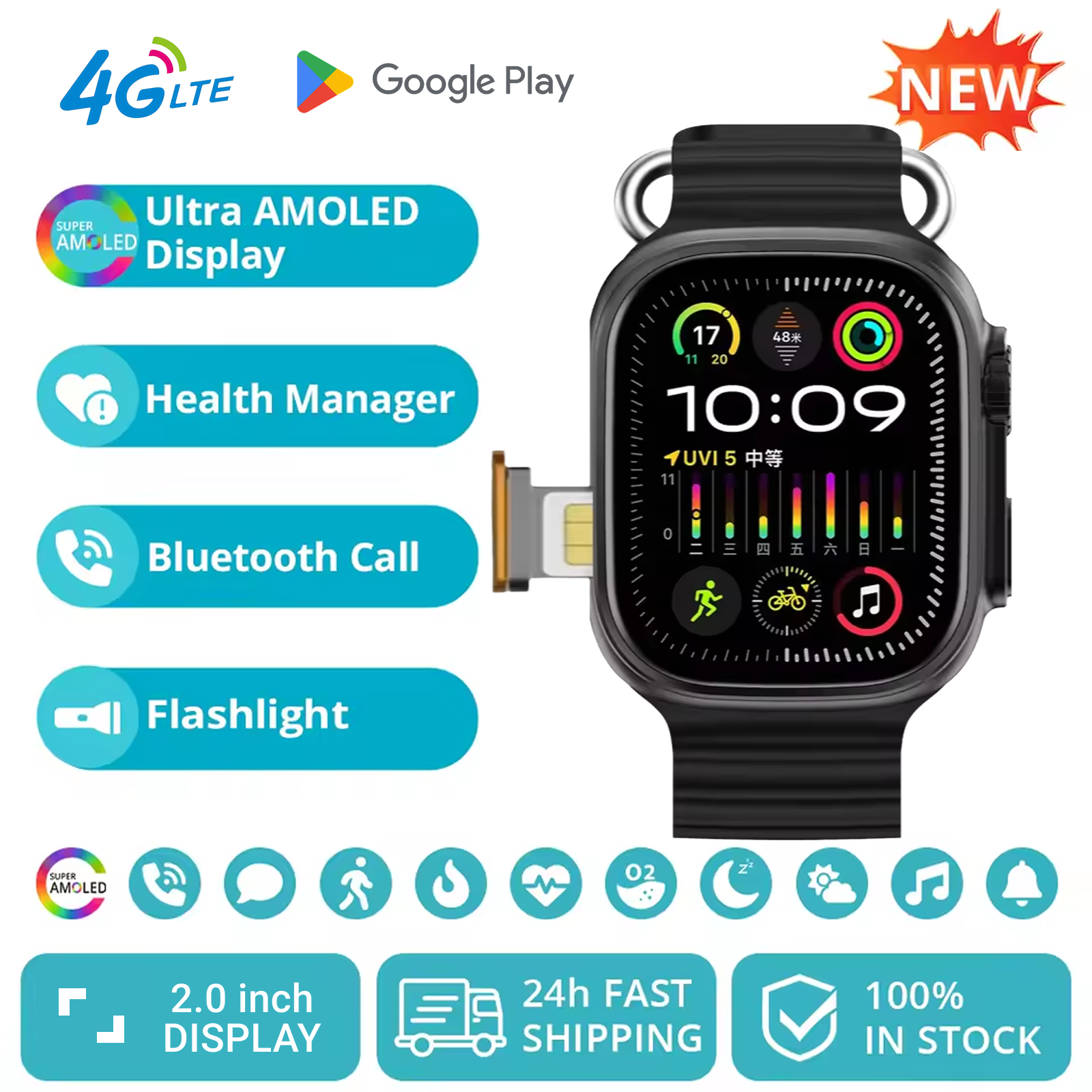 Android smartwatch b31 5g rede cartão sim 2.2 Polegada amoled gps wifi chamada global relógio inteligente masculino ultra 4g cartão sim