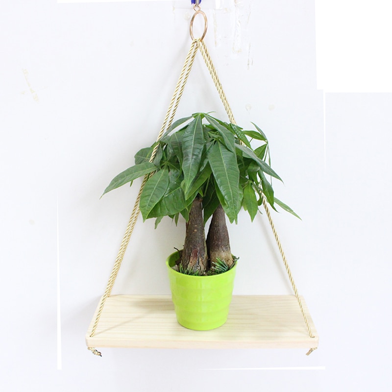 Decoración del hogar, colgante de madera rústica de 2 niveles, estante de cuerda, estantes flotantes de madera sólida hechos a mano, estante decorativo montado en la pared para el hogar