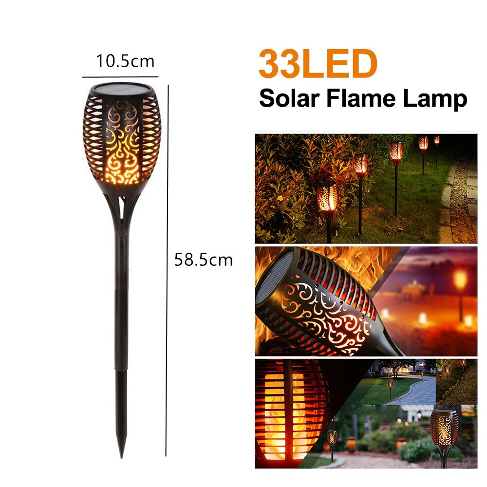 Led solar flamme fakkel lampe udendørs solar lamper til haveindretning lys flimrende lampe gårdhave balkon græsplæne sti spotlight: 33 ledede -1pc