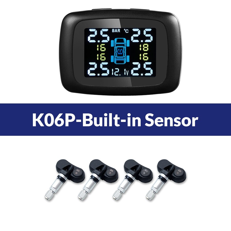Système de surveillance TPMS de la pression des pneus, capteurs, 4 roues, port USB interne externe, alarme de sécurité automobile, E-ACE: K06P-Built-in Sensor