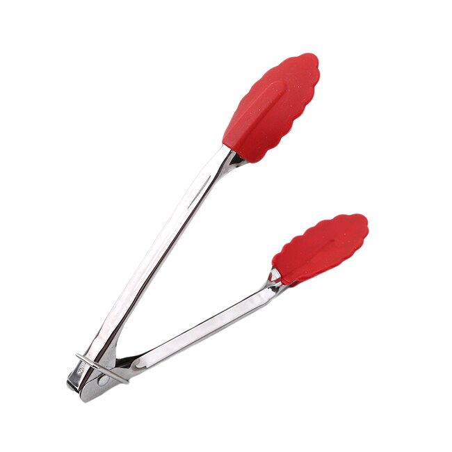 1 Pc BBQ Tongs Silicone Cover Food Tongs Lock Barbecue Clip Clamp Stainless Steel Bread Tongs Kitchen Tools: type1red