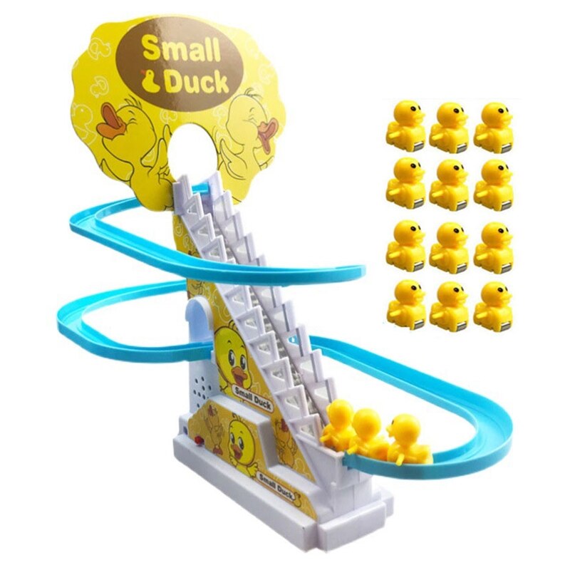 Electric Track Duck Climbing Stairs &amp; Slides Playset for Develop Babies' Hand-eye Coordination and Visual Perception D5QA