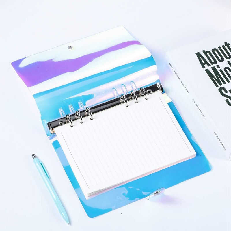 2 Pcs A6 6-Ring Rainbow Clear PVC Binder Cover Refillable Notebook Binder Protector Loose Leaf Planner Binder Cover
