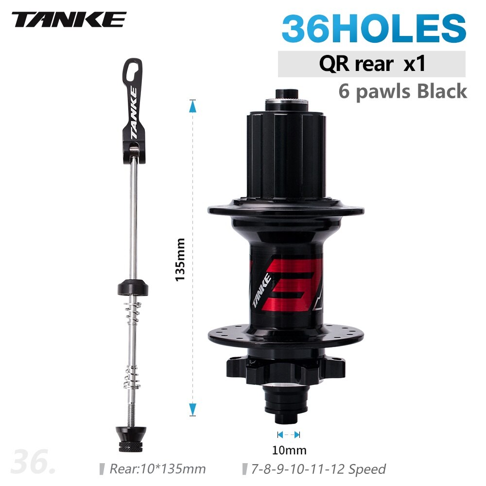 TANKE 32 hub 36 Holes MTB Bike 6 pawls 6 bearing hubs for 7 8 9 10 11 12s speed cassette frewheel aluminum alloy 142 boost 148: 26-36H QR B rear