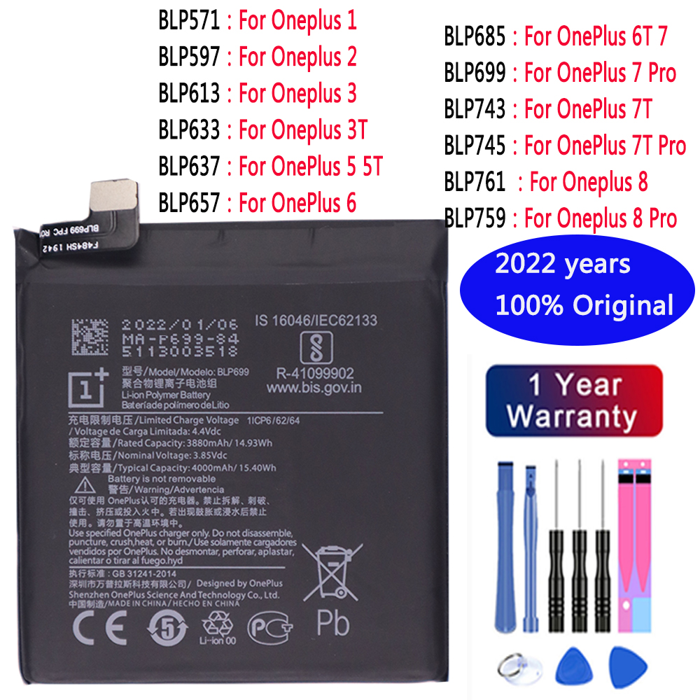 Originele Batterij Voor Oneplus 1 2 3T 5 5T 6 6T 7 7 Pro 7T 7T Pro 8 8 Pro BLP633 BLP637 BLP685 BLP699 BLP743 BLP745 Telefoon Batterij