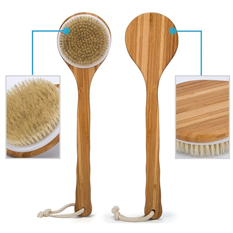 Mejor baño cuerpo seco cepillo-cepillo jabalí Natural cerdas ducha frotador de espalda con mango largo para la celulitis exfoliación de desintoxicación