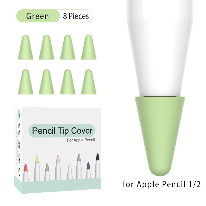 Funda protectora para lápiz Apple 1 2st, 8 Uds., punta de lápiz Stylus, carcasa protectora de silicona para lápiz Apple 2: green-8Pieces