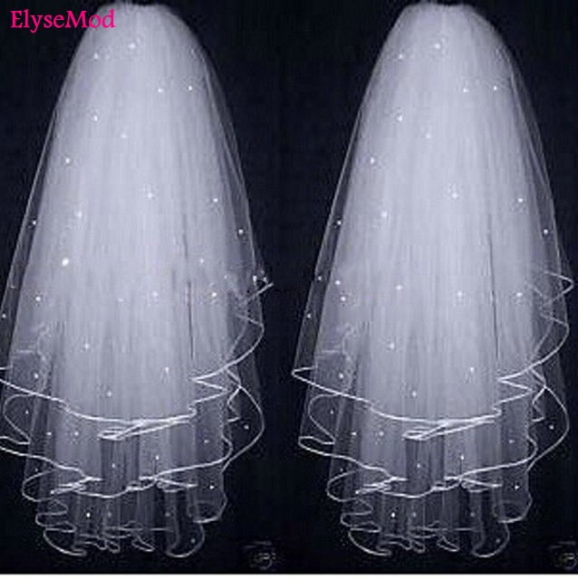 2022 blanco tres capa velos de novia perlas velos de novia baratos accesorio de la boda