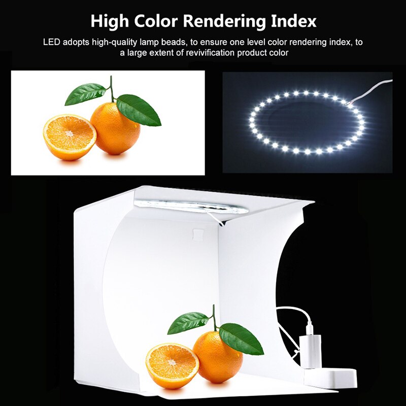 20cm Mini Foldable Photo Studio Box Photography Lightbox Studio Shooting Tent kit with LED Ring & 6 Color Backdrops