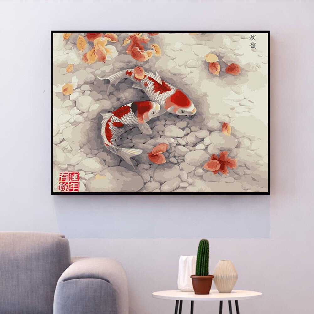 HUACAN Pictures By Numbers Animals Fish HandPainted Kits Drawing Canvas Oil Painting Home Decoration DIY