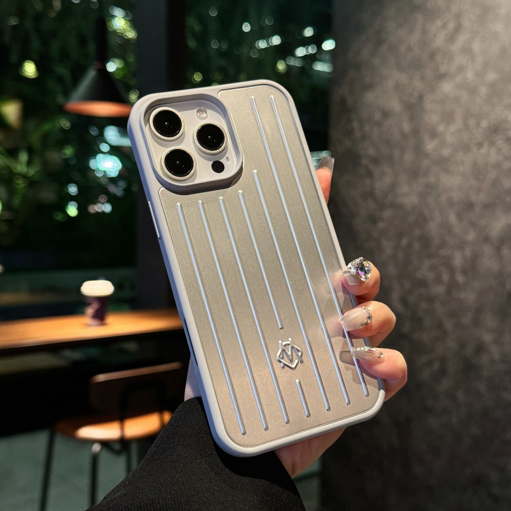 Stilvolle 3D-Gewellte Streifen-Business-Gepäck-Telefonhülle für iPhone 16 14 15 Pro Max 13, silberne, stoßfeste Rückseite: Beige / Iphone 16