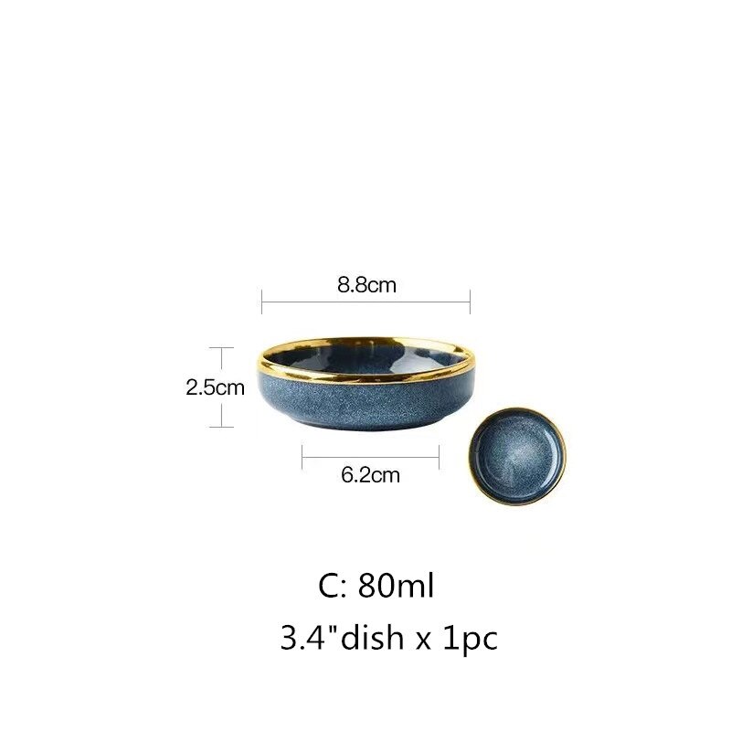 Ceramic Tableware Dishes Dinner Plates Steak Food Dessert Plate Blue Gradient Salad Soup Bowl Plates and Bowls: 3.4 inch dish