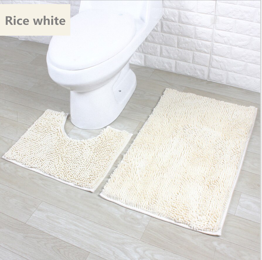 2 st/set tjock chenillematta entrédörr badrum anti-halkmatta kök toalett absorberande badrumsmatta chenille golvmatta: 2 st-ris vit