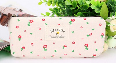 Cute Flower School Case Korea School Pencil Case Unusual Pencil cases For Girls Boys School Supplies: Creamy white