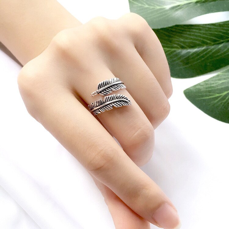 Bohemian Etnische 925 Sterling Zilveren Veer Ringen Voor Vrouwen Bridal Wedding Vintage Open Vinger Ringen Kerstcadeaus