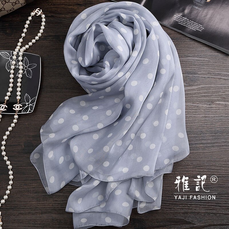 100% Zijde Zijden Sjaal Vrouwen Grijze Stip Lange Sjaals Wraps Voor Dames Lente Herfst Winter Zomer: 200-65cm