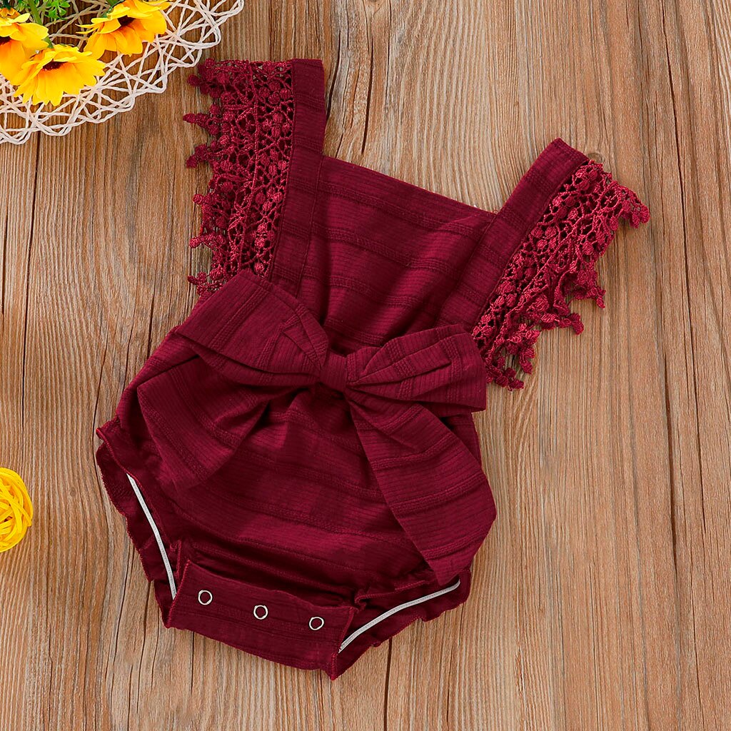 Vêtements en dentelle pour bébés filles et garçons, barboteuse avec nœud solide, tenues pour nourrissons,
