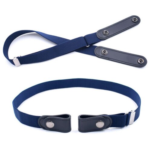 Trend Men Women's Buckle-Free Elastic Invisible Belts Jeans Trousers Casual Clothes Accessories Simple Waistband: Navy Blue