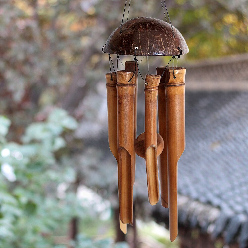 Bamboo Wind Chimes Coconut Pendant Handwork Fair Trade Wind Chime Outdoor by Long Garden Hanging Decoration