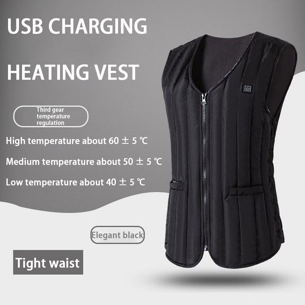 Men Women Outdoor USB Infrared Heating Vest Jacket Sleeveless Pocket Vest With Wool Hooded Winter Loose Vest Waistcoat Fishing