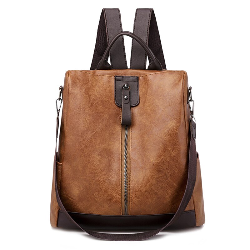 Mochila De piel multifunción para mujer, bolso de hombro femenino, Mochila de viaje: Caramel