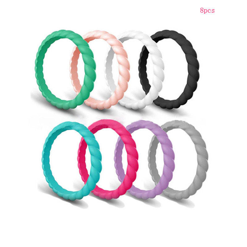 8 stuks Vrouwen Siliconen Wedding Band Ring Dunne-Siliconen Stapelbaar Ringen Comfort Fit Vrouwen Sparkle Rubber Band Elegante Flexibele: 7