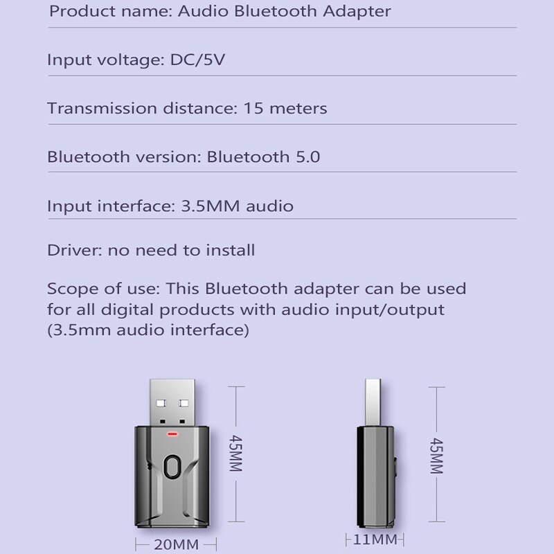 USB Bluetooth 5.0 Audio Receiver Transmitter 4 IN 1 Mini 3.5mm Jack AUX RCA Stereo Music Wireless Adapter For TV Car PC Adapter