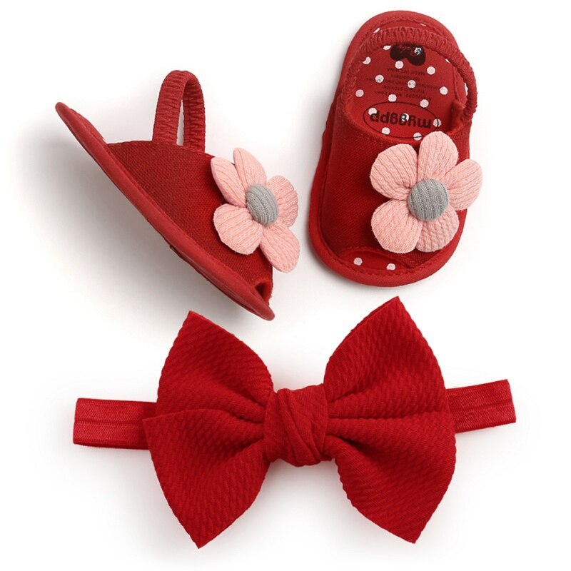 Sandali del bambino Delle Ragazze Scarpe Carino Fiori Traspirante anti-Slittamento Pattini di proprietà Sandali + arco Fasce 0-18M