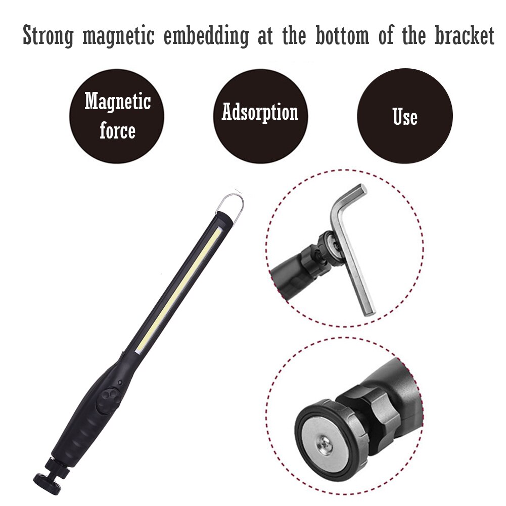 USB Charging COB Inspection Light LED Work Light Strip Portable with Battery Status Display