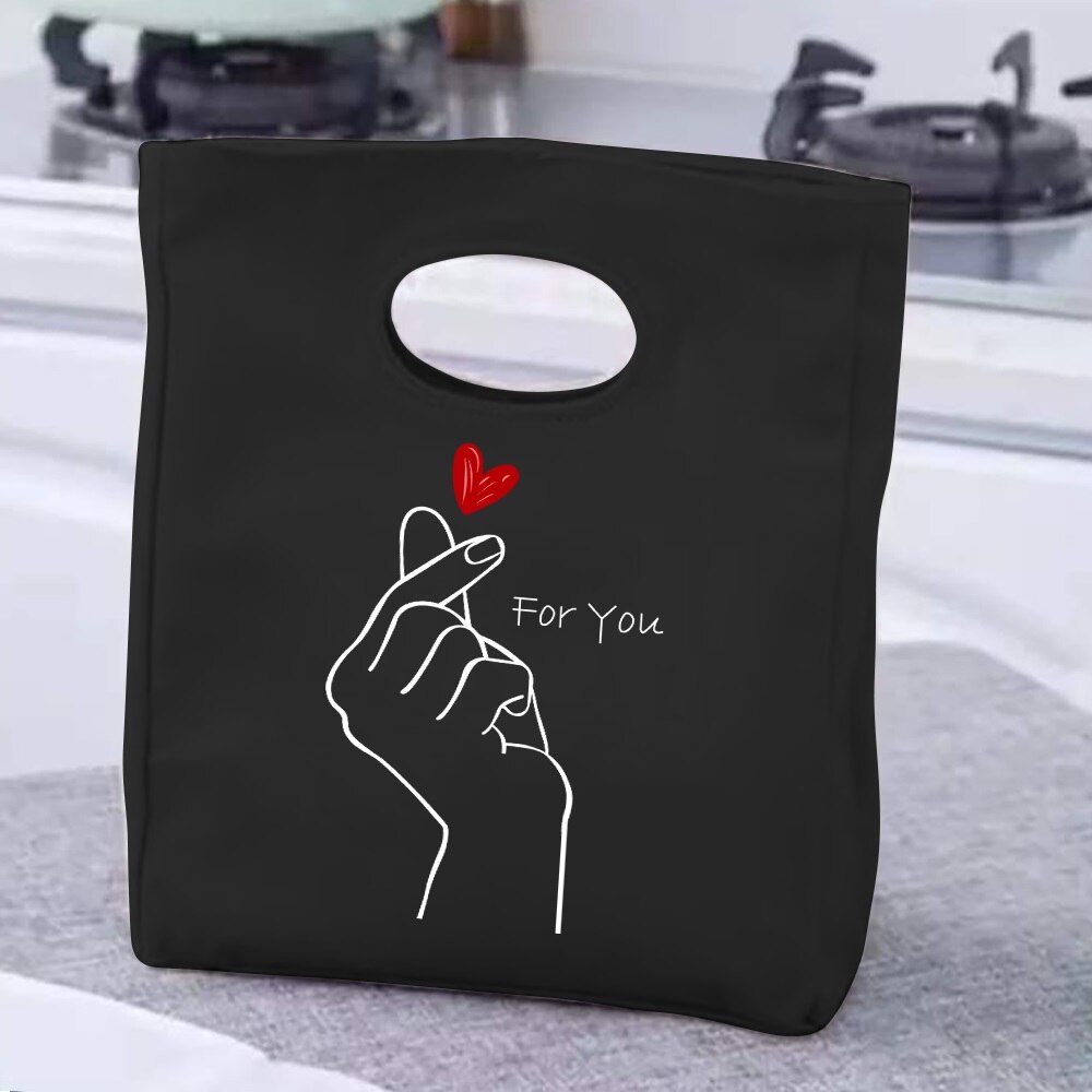 Lunch Bag Handle Insulation Cooler Bag Lunch Box Picnic Travel Portable Food Storage White Picture Printed Thermal Food Bag: PURPLE