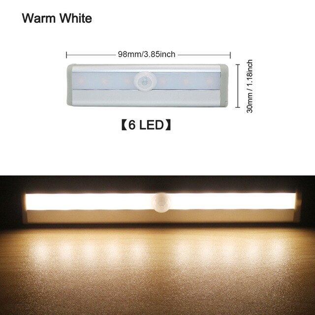 LED motion sensor light cabinet, wardrobe, bedside, closet, night light, closet universal: 6 Led Warm White