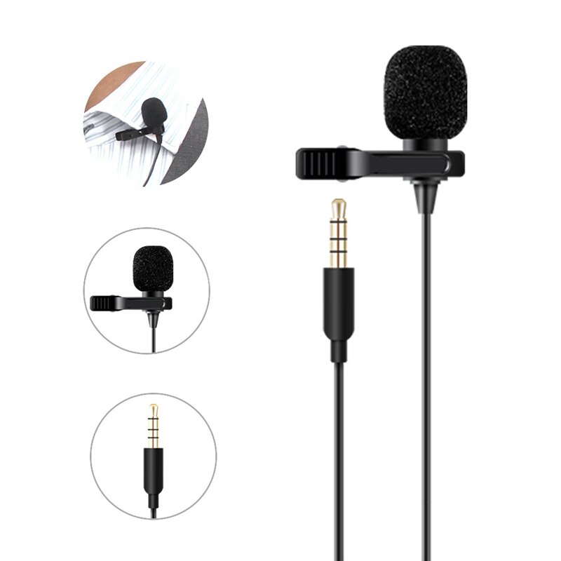 Lavalier Microphone Smart Clip-On Omnidirectional Condenser Lapel Mic Handsfree with 2M Cable for Interview Vocal Video