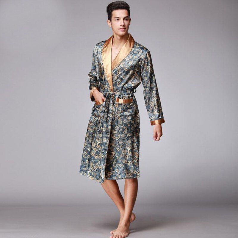 Kinesisk herr rayon pyjamas robe de nuit morgonrock morgonrock lös pyjamas ledig hemtjänst herr kimono morgonrock för män: Stil 5 / L