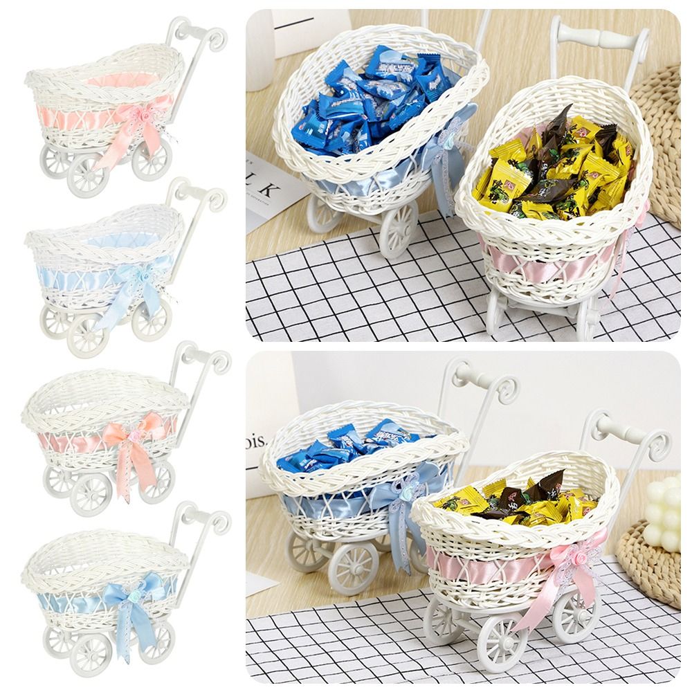 Hand-Woven Small Cart 2 Styles Flower Fruit Storage Basket Flower Basket For Plant Home Wedding