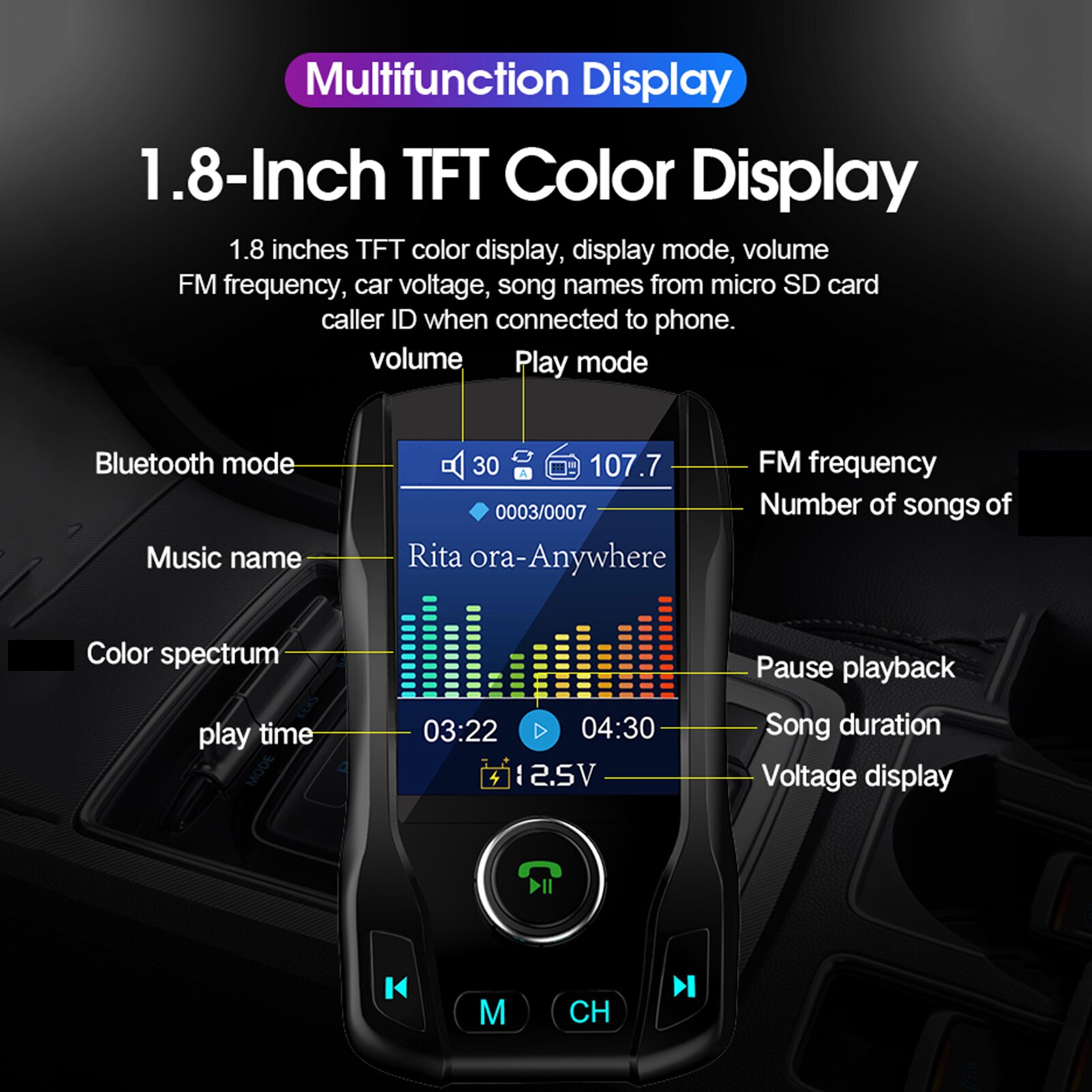 Bluetooth 5.0 Auto Fm-zender Radio Auto Adapter Auto MP3 Speler Voor Telefoon