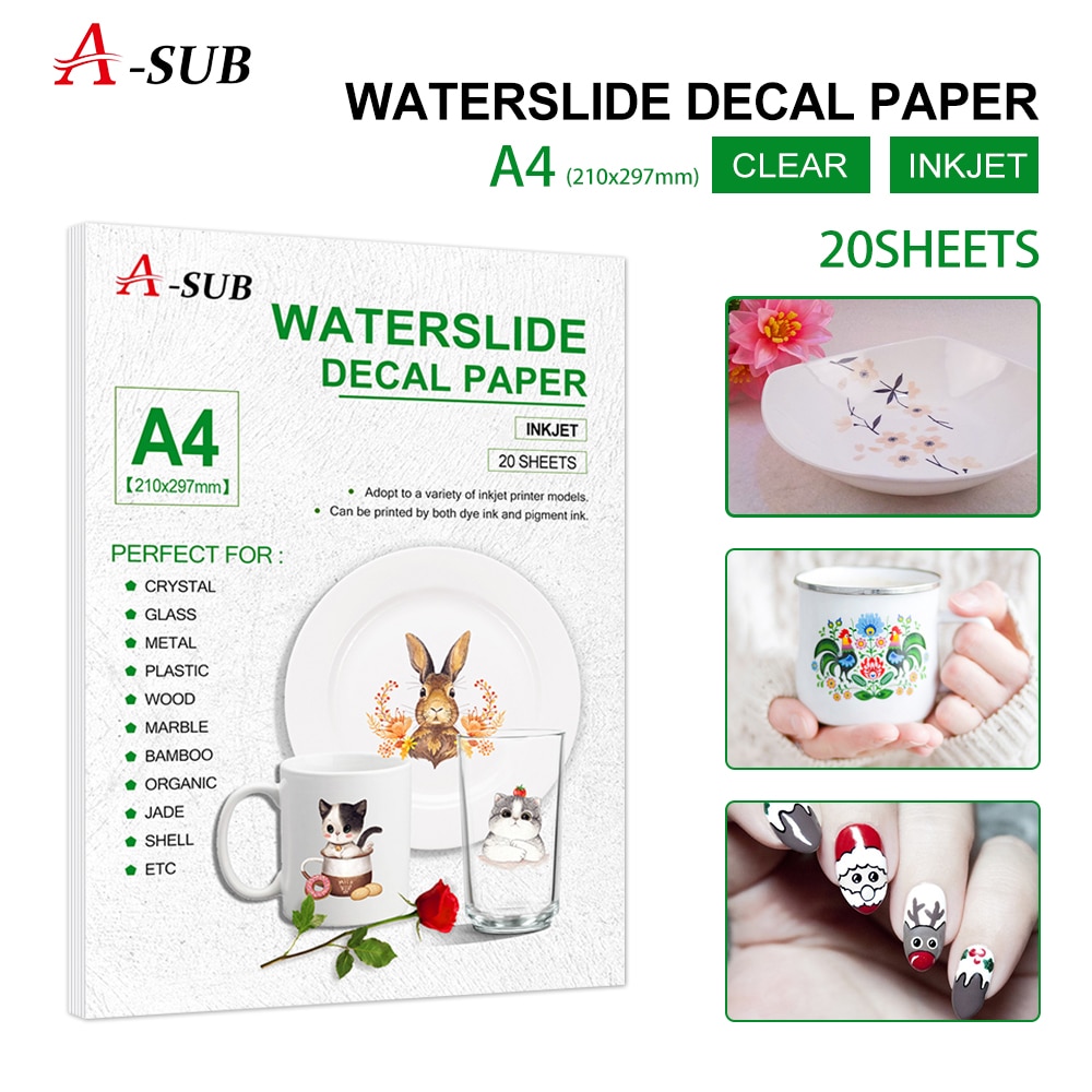 Waterglijbaan Decalpapier A4 (20 Stks/partij) Inkjet Printing Transfer Papier Waterglijbaan Decalpapier Voor Plaat