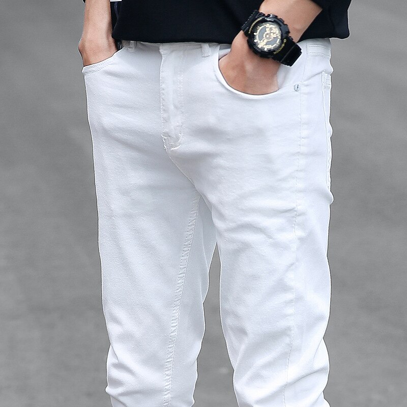 White Jeans Men Ripped Straight Trend Ripped Broken Stretch Distressed Casual Denim Trousers Jeans for Boys Hip Hop Pants