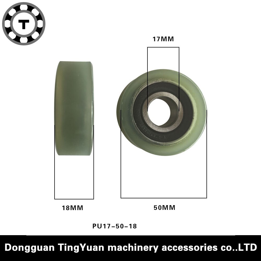 5PCS/lot PU 6203RS OD50mm rubber counting machine low noise glass sliding roller wheel 17*50*18mm polyurethane forming bearing