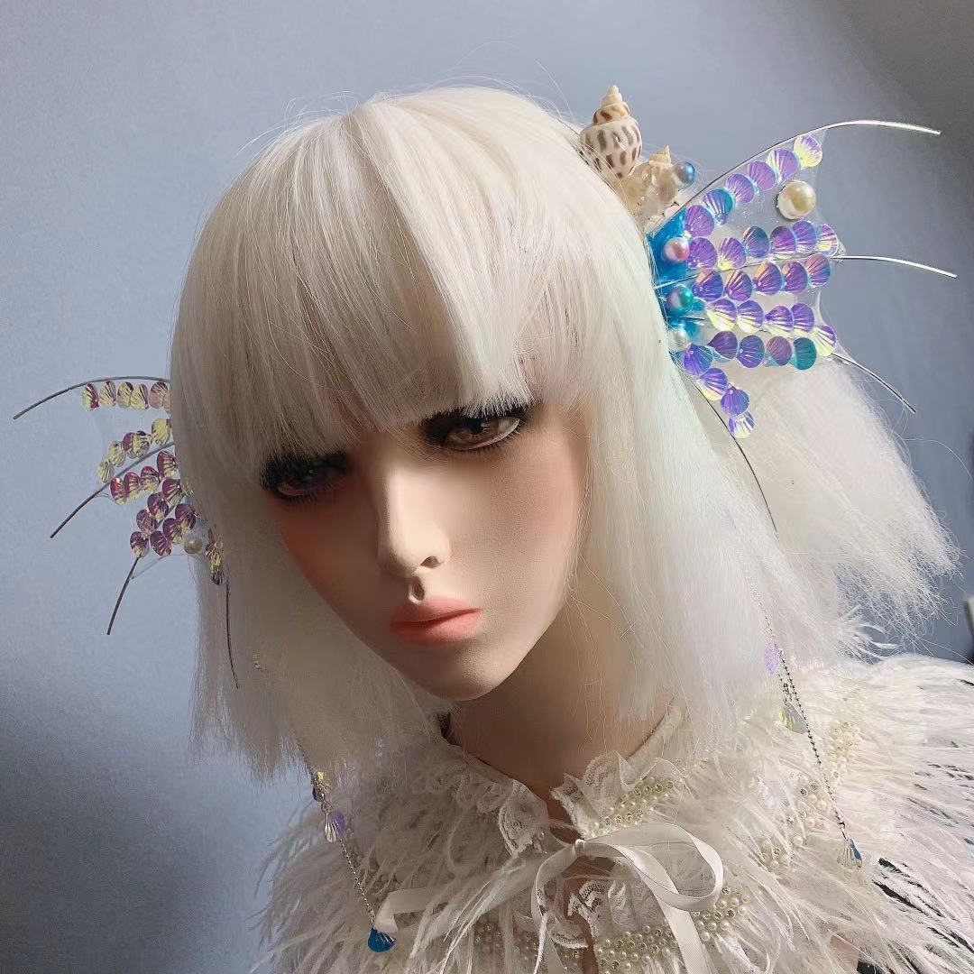 Beautiful Mermaid Elf Fairy Cosplay Ear Halloween Party Dress Up Forest Spirit Fish Cosplay Props Festival Headdress: GRAY