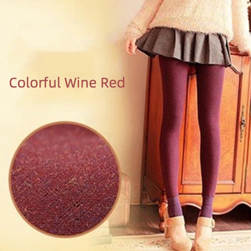 Winter Warm Women's Tights Plus Velvet Thickening Colored Seamless Tights Female Thermal Pantyhose Woman: Wine Red Tights