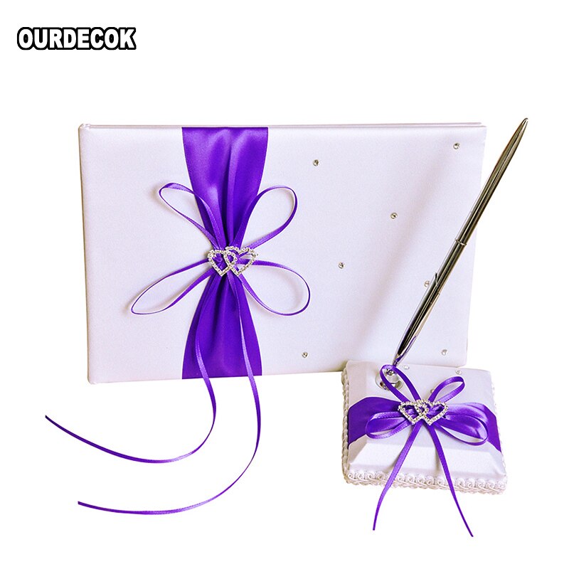 2 st/set bröllop satin signatur bok penna set strass pilbåge pärla dekor bröllopsfest produkter leverans