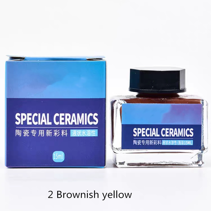 15ML Ceramic Pigment Overglaze Color Water-soluble Pigment Low Temperature Firing DIY Ceramic Painting Material Artists Craft: 2-Brownish yellow