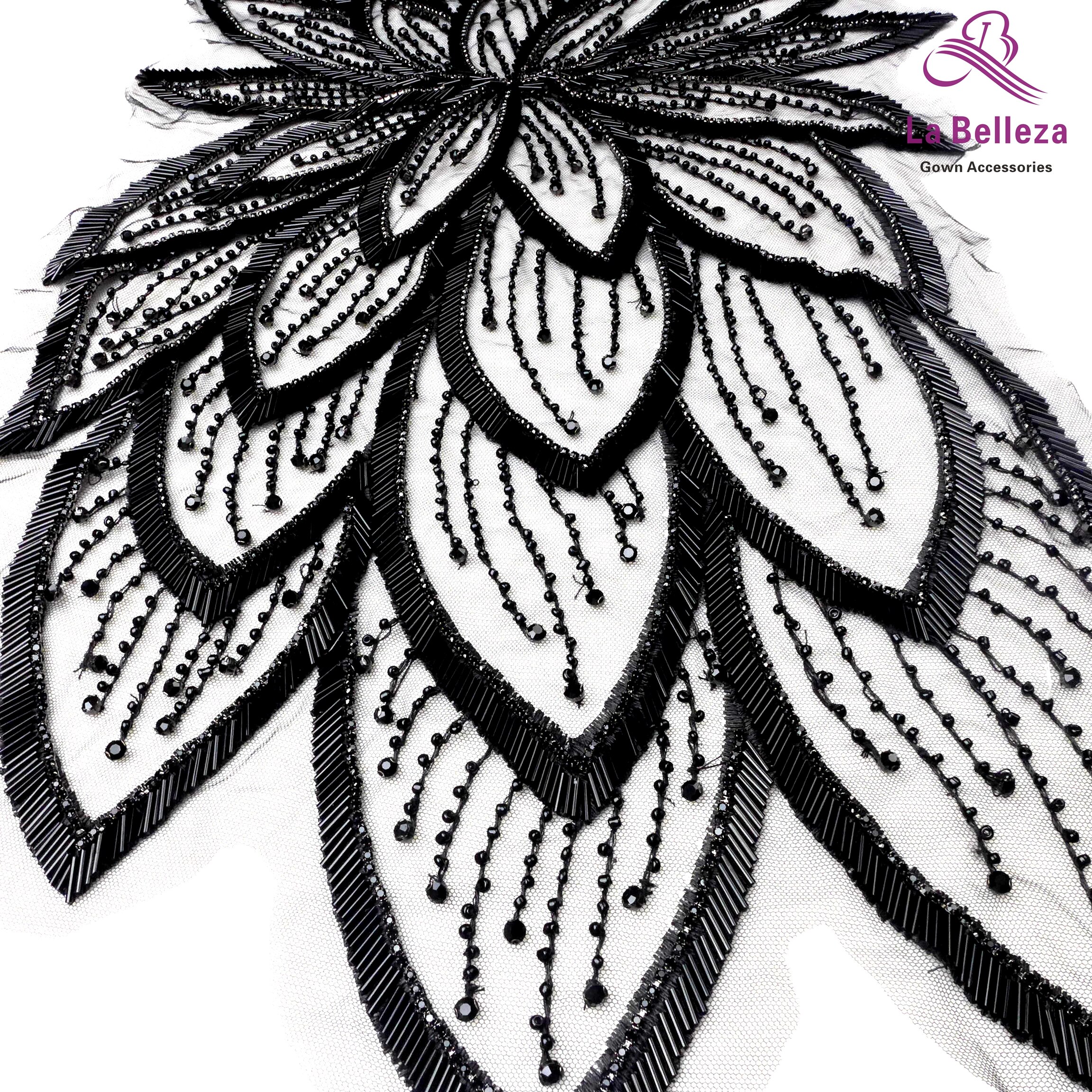 La Belleza Zwarte Kralen Applique Patch, Zilver Grote Patch, Handgemaakte Kristallen Steentjes Gown Applique Accessoires, Gold Patch