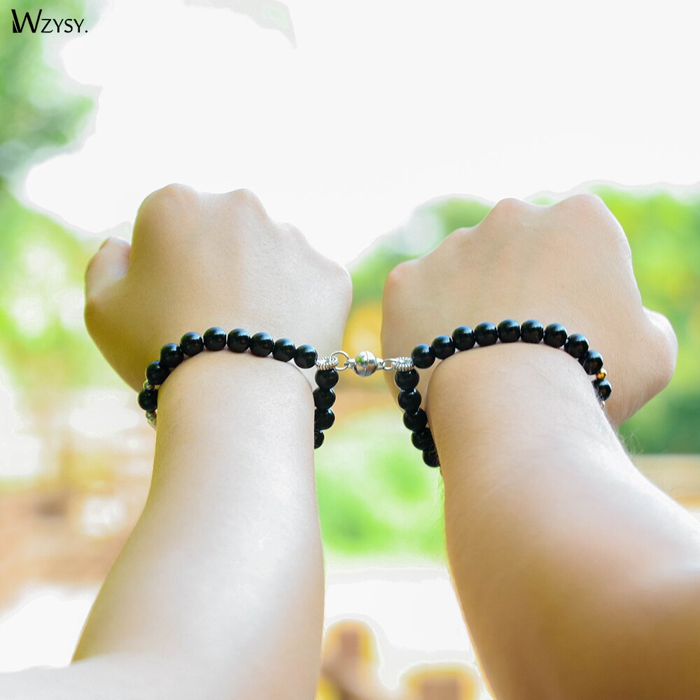 Love's magnet suit bracelet natural stone beads rectangular lettering lovers Bracelet Wedding Valentine's Day men and women