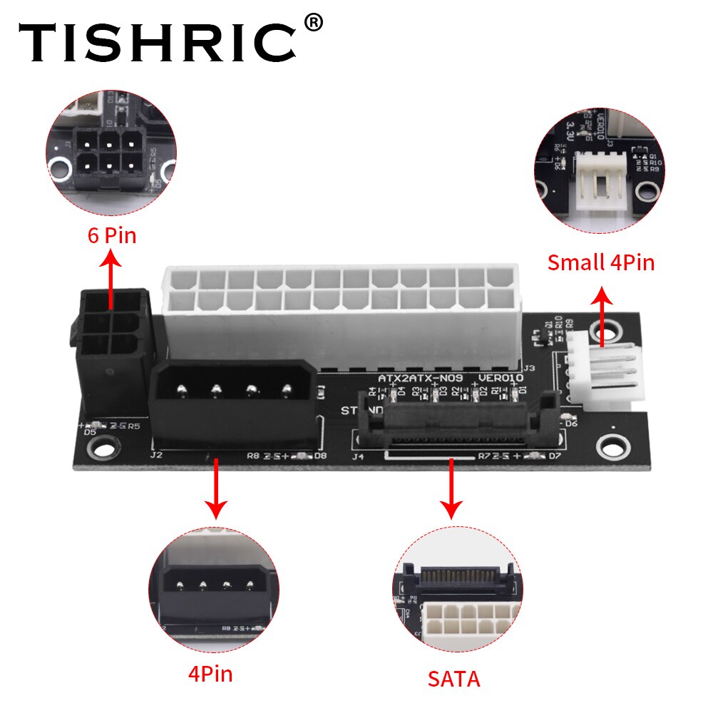 Tishric 3 Interfaces Add2psu Voor Btc Mijnbouw 24Pin Te 4pin/6pin/Sata Molex Dual Psu Voeding Sync adapter Card Atx 2ATX